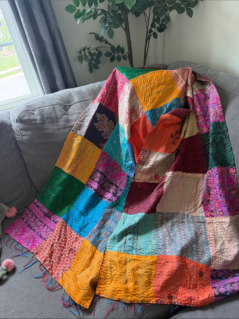 Multicolor Patchwork silk scarf